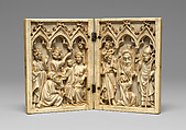 Diptych with the Adoration of the Magi (left); Saint Christopher, Vera Icon (True Image) of Christ Held up by an Angel, and Bishop-Saint (right), Ivory with metal mounts, North French