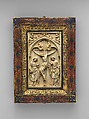 Book Cover, Elephant ivory, champlevé enamel, copper gilt on wood support, French