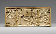 Box with the Parable Prodigal Son and Scenes of Lovers, Elephant ivory, French