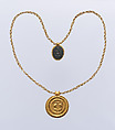 Necklace with Gold Marriage Medallion and Hematite Amulet, Gold wrought and worked in repoussé and hematite, Byzantine