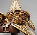 Saddle, Bovine bone (body of saddle), deer antler and bone (decorative elements), limewood, rawhide, birchbark, and metal paint, Central European