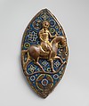 Equestrian Plaque, Champlevé enamel and glass on gilded copper, French