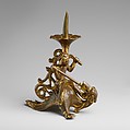 Pricket Candlestick with a Naked Youth Fighting a Dragon, Gilded copper alloy, South Netherlandish