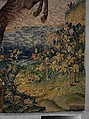 Old Age Drives the Stag out of a Lake and the Hounds Heat, Grief, Cold, Anxiety, Age, and Heaviness Pursue Him: (from The Hunt of the Frail Stag), Wool warp, wool and silk wefts, embroidered with wool, South Netherlandish