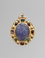 Pendant Brooch with Cameo of Enthroned Virgin and Child and Christ Pantokrator, Chalcedony cameo; gold mount with pearls, emeralds, garnets, sapphires, and a sardonyx intaglio, Byzantine