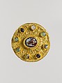Disk Brooch with Cameo, Sheet gold, onyx, glass, and wire, Langobardic (mount); Roman (cameo)