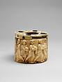 Circular Box (Pyxis) with the Miracle of Christ’s Multiplication of the Loaves, Elephant ivory with polychromy, Byzantine