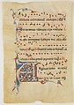 Manuscript Leaf with Foliated Initial A, from an Antiphonary, Tempera, ink, and silver on parchment, Italian