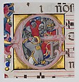 Manuscript Illumination with the Martyrdom of Saint Stephen in an Initial E, from a Gradual, Niccolò di Giacomo da Bologna (Italian, Bologna, active 1349–1403), Tempera, gold, and ink on parchment, Italian