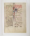 Manuscript Leaf with Initial A, from an Antiphonary, Tempera, ink, and metal leaf on parchment, Italian