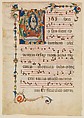 Manuscript Leaf with the Assumption of the Virgin in an Initial V, from an  Antiphonary, Niccolò di ser Sozzo (Italian, Siena, active ca. 1334, died 1363), Tempera, ink, and gold on parchment, Italian