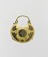 One of a Pair of Temple Pendants, with Busts of Male Saints Holding Martyr's Cross (front) and Leaf and Rosette Motifs (back), Cloisonné enamel, gold, Kyivan Rus’