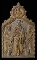 Relief Altarpiece with Saints Peter, Paul, and John the Baptist, Attributed to Gerardo di Mainardo (d.1422), Limestone (Istrian limestone), painted and gilded, Italian