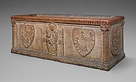 Sarcophagus with Virgin and Child and the Arms of the Sanguinacci Family, Red limestone, North Italian