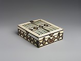 Game Box, Bone, wood, stain over wood core with paper and textile lining, metal mounts, Italian