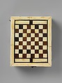 Game Box, Bone, wood, stain over wood core with paper and textile lining, metal mounts, Italian