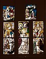 Stained Glass Panel with a Knight and His Patron Saint, Pot metal, white glass, vitreous paint, silver stain, German