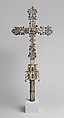 Processional Cross, Silver-gilt, with traces of enamel on walnut core, Spanish