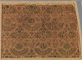 Textile with Lions' Heads, Foliate Ornament and Kufic Letter L, Silk; twill and plain weave, Italian