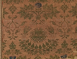 Textile with Lions' Heads, Foliate Ornament, and pseudo-Arabic inscription, Silk; twill and plain weave, Italian