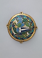 Combat Between Dragon and Dog (one of five medallions from a coffret), Copper-gilt, champlevé enamel, French