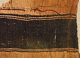 Extended Cap, Linen, wool: Tapestry weave in polychrome wool and undyed linen on plain-weave ground in undyed linen; crown decoration in looping technique in polychrome wool; row of stiches below wide band in nearly black wool, red wool, and undyed linen ending in plied threads, Coptic