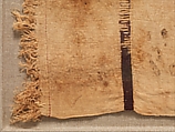 Child's Tunic, Linen, wool: Tapestry weave in purple-colored wool on plain-weave ground in undyed linen; single weft entry in red wool along right edge, and single weft entries along inside of clavi and left edge in purple-colored wool, Coptic