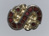 S-Shaped Brooch, Silver-gilt, garnets with patterned metal foil backings, Langobardic