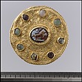 Disk Brooch with Cameo, Sheet gold, onyx, glass, and wire, Langobardic (mount); Roman (cameo)