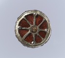 Disk Brooch, Gilded silver, garnets with patterned foil backings, mother-of-pearl(?), Frankish
