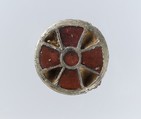 Disk Brooch, Silver-gilt on iron core, metal foil, inlaid garnet or paste, Frankish