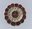 Rosette Brooch, Gilded silver, garnets with patterned foil backings, Frankish