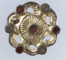 Whorl-Shaped Brooch, Copper alloy, gilding, niello, garnet, Frankish