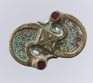S-Shaped Brooch, Copper alloy, garnet, Frankish