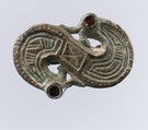S-Shaped Brooch, Copper alloy, tinning, garnet, Frankish