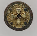 Disk Brooch, Gold, wire, paste, paste cabochon or garnet, copper alloy rim and nail, Frankish
