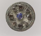 Disk Brooch, Silver, wire, copper alloy rim, paste cabochons or stone, remnant of iron pin, Frankish
