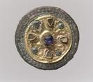 Disk Brooch, Gold, glass, copper alloy, glass paste cabochons, Frankish