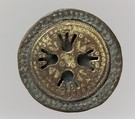 Disk Brooch, Copper alloy, partial gilt, remnant of iron pin; see conservation, Frankish