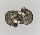 S-Shaped Brooch, Silver, gilded silver, garnets, niello inlay, and iron pin, Frankish