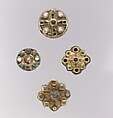 Disk Brooch, Gold sheet with filigree and glass inlays, Frankish