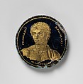 Medallion with a Portrait of Gennadios, Glass, gold leaf, polychromy, Roman