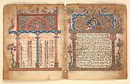 Armenian Manuscript Bifolium, Illuminator Minas (?) (active in region of Vaspurakan (now eastern Türkiye)), Tempera and gold leaf on paper, Armenian