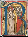 Manuscript Illumination with the Annunciation in an Initial R, from a Gradual, Tempera, ink and gold on parchment, Upper Rhenish