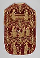 Chasuble (Opus Anglicanum), Silver and silver-gilt thread and colored silks in underside couching, split stitch, laid-and-couched work, and raised work, with pearls on velvet, British