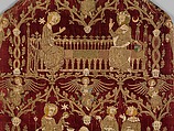 Chasuble (Opus Anglicanum), Silver and silver-gilt thread and colored silks in underside couching, split stitch, laid-and-couched work, and raised work, with pearls on velvet, British