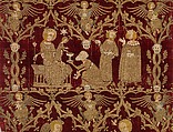Chasuble (Opus Anglicanum), Silver and silver-gilt thread and colored silks in underside couching, split stitch, laid-and-couched work, and raised work, with pearls on velvet, British