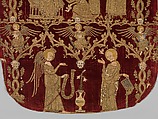 Chasuble (Opus Anglicanum), Silver and silver-gilt thread and colored silks in underside couching, split stitch, laid-and-couched work, and raised work, with pearls on velvet, British
