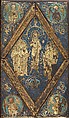 Tabernacle of Cherves, Copper (plaques): engraved, scraped, stippled, and gilt; (appliqués): repoussé, chased, engraved, scraped, and gilt; champlevé enamel: medium blue, turquoise, medium green, yellow, red, and white, modern wood mount, French