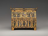 Chasse with Christ in Majesty and the Lamb of God, Champlevé enamel: blue-black; dark, medium, and light blue; turquoise, dark and light green, yellow, red, translucent wine red, and white; wood core, painted red on exterior; copper: engraved, scraped, stippled, and gilt., French